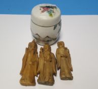 A CHINESE LIDDED PORCELAIN POT WITH POLYCHROME DECORATION, RED FOUR CHARACTER SEAL MARK TO