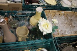 TWO TRAYS OF GLASSWARE AND CERAMICS (TRAYS NOT INCLUDED)