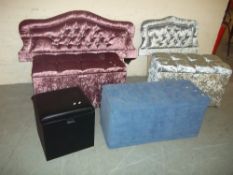 SIX ITEMS INCLUDING MODERN OTTOMANS AND HEADBOARDS