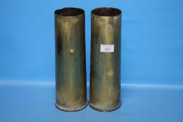 TWO BRASS SHELL CASES, HEIGHT 29.5 CM