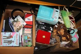 THREE BOXES OF NEW ASSORTED ITEMS TO INCLUDE SOFT TOYS, HEEL INSERTS ETC.