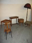 SEVEN ITEMS TO INCLUDE A STANDARD LAMP, TABLES AND STOOLS