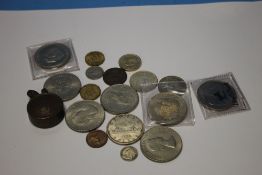 A WWI TRENCH ART CIGARETTE LIGHTER, A CANADA 1966 SILVER DOLLAR AND OTHER COINS ETC.