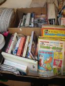 TWO TRAYS OF BOOKS, MAGAZINES AND CDS TO INCLUDE DONALD & MICKEY