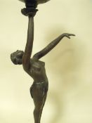 AN ART DECO STYLE FIGURATIVE TABLE LAMP WITH GLASS SHADE, OVERALL HEIGHT 65 CM, S/D