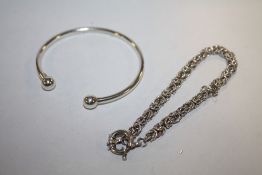 A STERLING SILVER BANGLE AND BRACELET- APPROX WEIGHT 25.4G