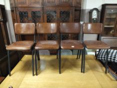 A SET OF 4 MODERN TAN LEATHER DINING CHAIRS