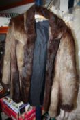 A VINTAGE LADIES CONEY FUR JACKET, SIZE 14 TOGETHER WITH A SHEEPSKIN JACKET