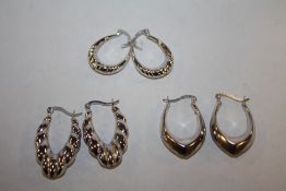 THREE PAIRS OF SILVER EARRINGS - APPROX WEIGHT 11.1G