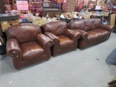 A TAN LEATHER 3 PIECE SUITE
