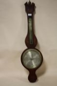 AN ANTIQUE INLAID MAHOGANY WALL BAROMETER A/F