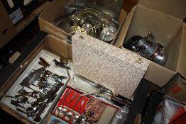 THREE BOXES OF METALWARE TO INCLUDE A QUANTITY OF FLATWARE