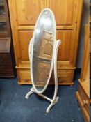 A CREAM VINTAGE FLOORSTANDING CHEVAL MIRROR H-148 CM