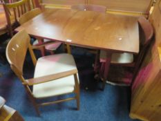 A RETRO TEAK EXTENDING DINING TABLE AND 4 CHAIRS (2 + 2) TABLE H-74 CM W-122 CM EXTENDED W-172 CM
