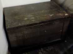 A LARGE WOODEN CHEST 63 CM X 97 CM X 60 CM