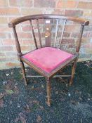 AN EDWARDIAN MAHOGANY INLAID CORNER CHAIR