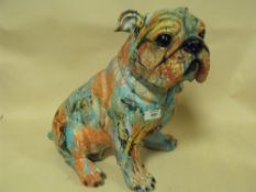 A LARGE RESIN GRAFFITI STYLE FIGURE OF A BULLDOG, H 41 CM