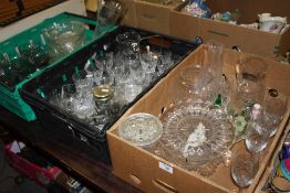 THREE TRAYS OF ASSORTED GLASSWARE TO INCLUDE STUART CRYSTAL