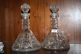 A PAIR OF CUT GLASS SHIP DECANTERS