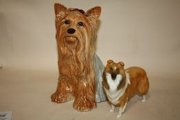 A BESWICK FIRESIDE YORKSHIRE TERRIER TOGETHER WITH A BESWICK MAT FINISH LOCHINVAR OF LADY PARK ROUGH