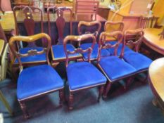 A SET OF SIX VICTORIAN MAHOGANY CROWN BACK DINING CHAIRS WITH TWO LATER CHAIRS ( 6 + 2 )