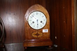 AN ANTIQUE INLAID MAHOGANY SILESIA DOME TOPPED MANTEL CLOCK