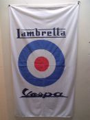 A RETRO STYLE ITALIAN LAMBRETTA / VESPA FLAG, POLYESTER, APPROX 184 X 88 cm