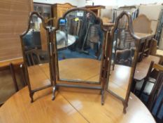 A WALNUT TRIPLE MIRROR H-69 CM