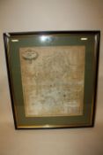 A FRAMED AND GLAZED ANTIQUE MAP OF STAFFORDSHIRE BY ROBERT MORDEN