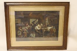 A.M.K. (XIX). Classroom interior with teacher and numerous pupils, signed with initials lower