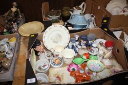 TWO TRAYS OF CERAMICS TO INCLUDE ROYAL DOULTON BUNNYKINS, POOLE POTTERY ETC.