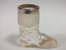 A HALLMARKED SILVER RIMMED GLASS BOOT SHAPED TABLE VESTA- BIRMINGHAM 1900