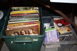A BOX OF LP RECORDS TO INCLUDE SLADE, TOM JONES ETC, TOGETHER WITH A BOX OF CDS