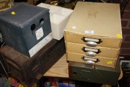 A METAL AMMO CRATE TOGETHER WITH OTHER VINTAGE BOXES ETC.