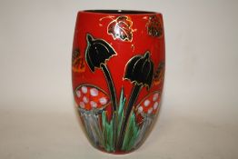 A SIGNED ANITA HARRIS ART POTTERY MUSHROOM PATTERN PURSE VASE