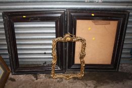 A PAIR OF VINTAGE PICTURE FRAMES -REBATE- 57CM X 48CM, TOGETHER WITH A SMALLER GILT PICTURE FRAME -