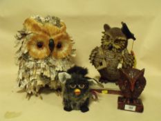 THREE MODERN OWL FIGURES TOGETHER WITH A FURBY (4)