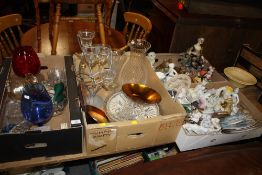 TWO TRAYS OF ASSORTED GLASSWARE TOGETHER WITH TWO TRAYS OF ASSORTED CERAMICS TO INCLUDE CAPE DI