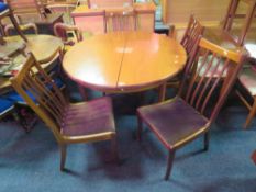 A RETRO TEAK EXTENDING DINING TABLE AND 4 CHAIRS TABLE H-73 CM W-117 CM EXTENDED W-171 CM