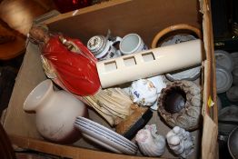 A LARGE BOX OF CERAMICS TO INCLUDE AYNSLEY, CHALK FIGURE OF JESUS ETC.