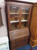 AN OAK 1930'S GLAZED BUREAU BOOKCASE H 207 CM W 104 CM
