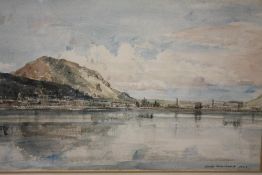 DAVID THOMAS MUIRHEAD (1867-1930). Coastal town` scene 'Portmadoc, N. Wales', see label verso,