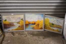 THREE FRAMED OIL PAINTINGS DEPICTING ALPINE LAKE SCENES ALL BY J W GITTINGS (ONE FRAME A/F)
