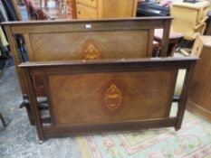 AN EDWARDIAN MAHOGANY INLAID BED FRAME W-141 CM