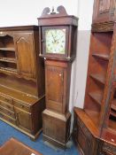 AN ANTIQUE OAK 8 DAY LONGCASE CLOCK WITH PAINTED FACE - SKARRATT WORCESTER - SINGLE WEIGHT/
