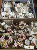 TWO TRAYS OF ROYAL ALBERT OLD COUNTRY ROSES CERAMICS TO INCLUDE A SECTIONAL DISH, VASES, FLORAL