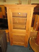 A MODERN OAK GLAZED TWO DOOR CABINET H-170 W-91 CM