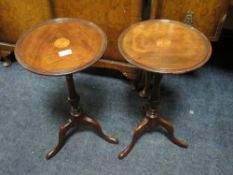 A PAIR OF MAHOGANY INLAID WINE TABLES H-54 CM (2)