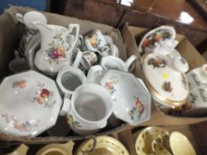 TWO TRAYS OF MOSTLY FRUIT PATTERNED TO INCLUDE JOHNSON BROS,, ETERNAL BEAU ETC.