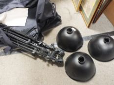 A BAG OF CAMERA EQUIPMENT TO INCLUDE TRIPODS